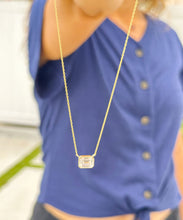 Load image into Gallery viewer, Dainty Minimalist 14k Solid Yellow Gold Emerald Cut Moissanite, Bezel Set, Solitaire Necklace And Chain, Pendant, Bridal, Wedding 2.00ct