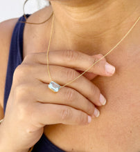 Load image into Gallery viewer, Emerald Cut Natural Aquamarine Bezel Set, Solitaire Necklace And Chain, Pendant, Wedding Dainty Minimalist 14k Solid Yellow Gold 2.75ct