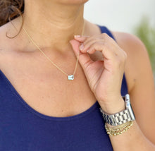 Load image into Gallery viewer, Emerald Cut Natural Aquamarine Bezel Set, Solitaire Necklace And Chain, Pendant, Wedding Dainty Minimalist 14k Solid Yellow Gold 2.75ct