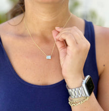 Load image into Gallery viewer, Emerald Cut Natural Aquamarine Bezel Set, Solitaire Necklace And Chain, Pendant, Wedding Dainty Minimalist 14k Solid Yellow Gold 2.75ct