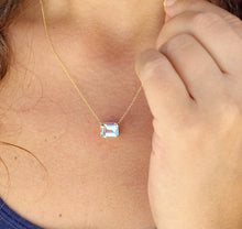 Load image into Gallery viewer, Emerald Cut Natural Aquamarine Bezel Set, Solitaire Necklace And Chain, Pendant, Wedding Dainty Minimalist 14k Solid Yellow Gold 2.75ct