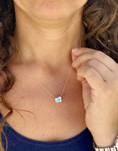 Load image into Gallery viewer, Emerald Cut Natural Aquamarine Bezel Set, Solitaire Necklace And Chain, Pendant, Wedding Dainty Minimalist 14k Solid Yellow Gold 2.75ct