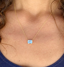 Load image into Gallery viewer, Emerald Cut Natural Aquamarine Bezel Set, Solitaire Necklace And Chain, Pendant, Wedding Dainty Minimalist 14k Solid Yellow Gold 2.75ct