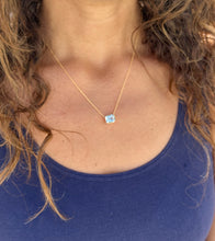 Load image into Gallery viewer, Emerald Cut Natural Aquamarine Bezel Set, Solitaire Necklace And Chain, Pendant, Wedding Dainty Minimalist 14k Solid Yellow Gold 2.75ct