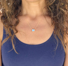 Load image into Gallery viewer, Emerald Cut Natural Aquamarine Bezel Set, Solitaire Necklace And Chain, Pendant, Wedding Dainty Minimalist 14k Solid Yellow Gold 2.75ct