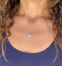 Load image into Gallery viewer, Emerald Cut Natural Aquamarine Bezel Set, Solitaire Necklace And Chain, Pendant, Wedding Dainty Minimalist 14k Solid Yellow Gold 2.75ct