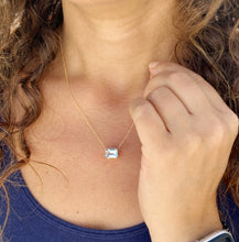Load image into Gallery viewer, Emerald Cut Natural Aquamarine Bezel Set, Solitaire Necklace And Chain, Pendant, Wedding Dainty Minimalist 14k Solid Yellow Gold 2.75ct