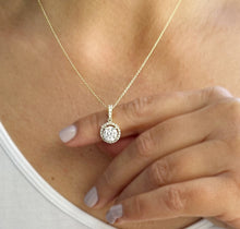 Load image into Gallery viewer, Round Cut Moissanite Pendant Necklace Set In 14K Solid Yellow Gold Wedding Gift Halo Style Filigree Bridal Gift 1.75ctw Chain Included