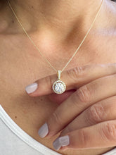 Load image into Gallery viewer, Round Cut Moissanite Pendant Necklace Set In 14K Solid Yellow Gold Wedding Gift Halo Style Filigree Bridal Gift 1.75ctw Chain Included