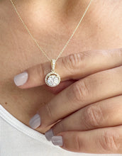 Load image into Gallery viewer, Round Cut Moissanite Pendant Necklace Set In 14K Solid Yellow Gold Wedding Gift Halo Style Filigree Bridal Gift 1.75ctw Chain Included