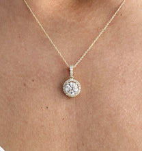 Load image into Gallery viewer, Round Cut Moissanite Pendant Necklace Set In 14K Solid Yellow Gold Wedding Gift Halo Style Filigree Bridal Gift 1.75ctw Chain Included