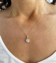 Load image into Gallery viewer, Round Cut Moissanite Pendant Necklace Set In 14K Solid Yellow Gold Wedding Gift Halo Style Filigree Bridal Gift 1.75ctw Chain Included