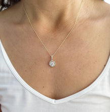 Load image into Gallery viewer, Round Cut Moissanite Pendant Necklace Set In 14K Solid Yellow Gold Wedding Gift Halo Style Filigree Bridal Gift 1.75ctw Chain Included