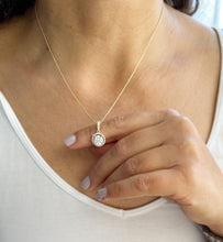 Load image into Gallery viewer, Round Cut Moissanite Pendant Necklace Set In 14K Solid Yellow Gold Wedding Gift Halo Style Filigree Bridal Gift 1.75ctw Chain Included