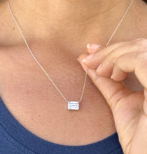 Load image into Gallery viewer, Dainty Minimalist 14k Solid White Gold Emerald Cut Simulated Diamond , Bezel Set, Solitaire Necklace And Chain, Pendant, Wedding 2.00ct