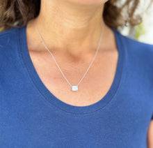 Load image into Gallery viewer, Dainty Minimalist 14k Solid White Gold Emerald Cut Simulated Diamond , Bezel Set, Solitaire Necklace And Chain, Pendant, Wedding 2.00ct