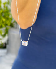 Load image into Gallery viewer, Dainty Minimalist 14k Solid White Gold Emerald Cut Simulated Diamond , Bezel Set, Solitaire Necklace And Chain, Pendant, Wedding 2.00ct