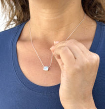 Load image into Gallery viewer, Dainty Minimalist 14k Solid White Gold Emerald Cut Simulated Diamond , Bezel Set, Solitaire Necklace And Chain, Pendant, Wedding 2.00ct