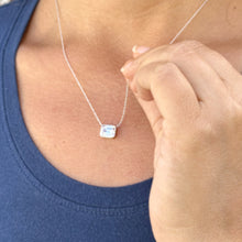 Load image into Gallery viewer, Emerald Diamond Bezel Set Solitaire Necklace and Chain In IGI Certified 14k Solid White Gold Pendant And Chain Bridal Wedding Gift 2.00ct