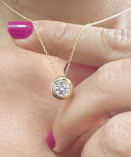 Load image into Gallery viewer, Round Cut Simulated Diamond Solitaire Necklace And Chain Dainty Minimalist Bezel Set 14k Solid Yellow Gold Pendant Bridal Wedding Gift 1.00