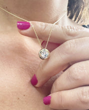 Load image into Gallery viewer, Round Cut Simulated Diamond Solitaire Necklace And Chain Dainty Minimalist Bezel Set 14k Solid Yellow Gold Pendant Bridal Wedding Gift 1.00