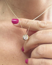 Load image into Gallery viewer, Round Cut Simulated Diamond Solitaire Necklace And Chain Dainty Minimalist Bezel Set 14k Solid Yellow Gold Pendant Bridal Wedding Gift 1.00