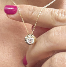 Load image into Gallery viewer, Round Cut Simulated Diamond Solitaire Necklace And Chain Dainty Minimalist Bezel Set 14k Solid Yellow Gold Pendant Bridal Wedding Gift 1.00