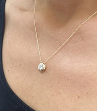 Load image into Gallery viewer, Round Cut Simulated Diamond Solitaire Necklace And Chain Dainty Minimalist Bezel Set 14k Solid Yellow Gold Pendant Bridal Wedding Gift 1.00