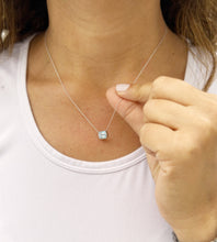 Load image into Gallery viewer, Emerald Cut Natural Aquamarine Bezel Set, Solitaire Necklace And Chain, Pendant, Wedding Dainty Minimalist 14k Solid White Gold 2.00ct