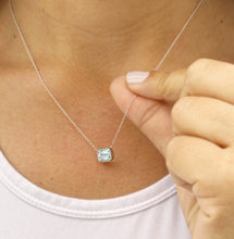 Load image into Gallery viewer, Emerald Cut Natural Aquamarine Bezel Set, Solitaire Necklace And Chain, Pendant, Wedding Dainty Minimalist 14k Solid White Gold 2.00ct