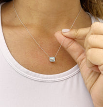 Load image into Gallery viewer, Emerald Cut Natural Aquamarine Bezel Set, Solitaire Necklace And Chain, Pendant, Wedding Dainty Minimalist 14k Solid White Gold 2.00ct