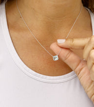 Load image into Gallery viewer, Emerald Cut Natural Aquamarine Bezel Set, Solitaire Necklace And Chain, Pendant, Wedding Dainty Minimalist 14k Solid White Gold 2.00ct