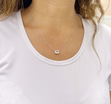 Load image into Gallery viewer, Emerald Cut Natural Aquamarine Bezel Set, Solitaire Necklace And Chain, Pendant, Wedding Dainty Minimalist 14k Solid White Gold 2.00ct