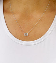 Load image into Gallery viewer, Emerald Cut Natural Aquamarine Bezel Set, Solitaire Necklace And Chain, Pendant, Wedding Dainty Minimalist 14k Solid White Gold 2.00ct