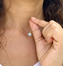 Load image into Gallery viewer, Dainty Minimalist 14k Solid Rose Gold Emerald Cut Natural Blue Topaz Bezel Set Solitaire Necklace And Chain Pendant Wedding Gift 2.00ct