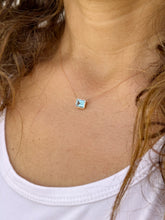 Load image into Gallery viewer, Dainty Minimalist 14k Solid Rose Gold Emerald Cut Natural Blue Topaz Bezel Set Solitaire Necklace And Chain Pendant Wedding Gift 2.00ct