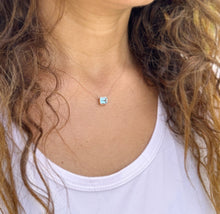 Load image into Gallery viewer, Dainty Minimalist 14k Solid Rose Gold Emerald Cut Natural Blue Topaz Bezel Set Solitaire Necklace And Chain Pendant Wedding Gift 2.00ct