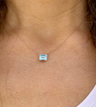 Load image into Gallery viewer, Dainty Minimalist 14k Solid Rose Gold Emerald Cut Natural Blue Topaz Bezel Set Solitaire Necklace And Chain Pendant Wedding Gift 2.00ct