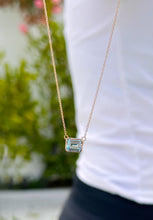 Load image into Gallery viewer, Dainty Minimalist 14k Solid Rose Gold Emerald Cut Natural Blue Topaz Bezel Set Solitaire Necklace And Chain Pendant Wedding Gift 2.00ct