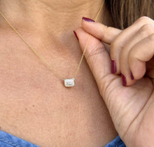 Load image into Gallery viewer, Emerald Cut Moissanite Bezel Set Solitaire Necklace And Chain In Dainty Minimalist 14k Solid Yellow Gold Pendant Bridal Wedding Gift 2.00ct