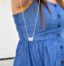 Load image into Gallery viewer, Emerald Cut Moissanite Bezel Set Solitaire Necklace And Chain In Dainty Minimalist 14k Solid Yellow Gold Pendant Bridal Wedding Gift 2.00ct