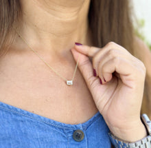 Load image into Gallery viewer, Emerald Cut Moissanite Bezel Set Solitaire Necklace And Chain In Dainty Minimalist 14k Solid Yellow Gold Pendant Bridal Wedding Gift 2.00ct