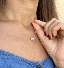 Load image into Gallery viewer, Emerald Cut Moissanite Bezel Set Solitaire Necklace And Chain In Dainty Minimalist 14k Solid Yellow Gold Pendant Bridal Wedding Gift 2.00ct