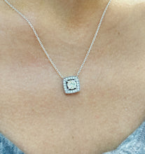 Load image into Gallery viewer, Round Cut Moissanite Filigree Style Solitaire Necklace And Chain Dainty 14k Solid White Gold Halo Pendant Wedding Gift For Her 0.95ctw