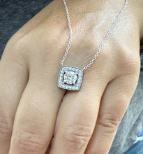 Load image into Gallery viewer, Round Cut Moissanite Filigree Style Solitaire Necklace And Chain Dainty 14k Solid White Gold Halo Pendant Wedding Gift For Her 0.95ctw