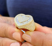 Load image into Gallery viewer, Heart Design Solid Sterling Silver Yellow Gold Finish With Round And Baguettes Cut Simulated Diamond Ring Wedding Anniversary Gift 3.00ctw