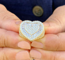 Load image into Gallery viewer, Heart Design Solid Sterling Silver Yellow Gold Finish With Round And Baguettes Cut Simulated Diamond Ring Wedding Anniversary Gift 3.00ctw