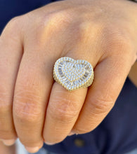 Load image into Gallery viewer, Heart Design Solid Sterling Silver Yellow Gold Finish With Round And Baguettes Cut Simulated Diamond Ring Wedding Anniversary Gift 3.00ctw
