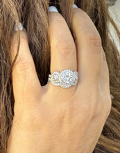 Load image into Gallery viewer, Round Cut Simulated Diamonds Engagement Ring And Band Three Stone Style Halo Bezel Set 14K Solid White Gold Wedding Bridal Set 2.75ctw