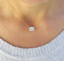 Load image into Gallery viewer, Emerald Diamond Bezel Set Solitaire Necklace and Chain In IGI Certified 14k Solid Yellow Gold Pendant And Chain Bridal Wedding Gift 3.00ct